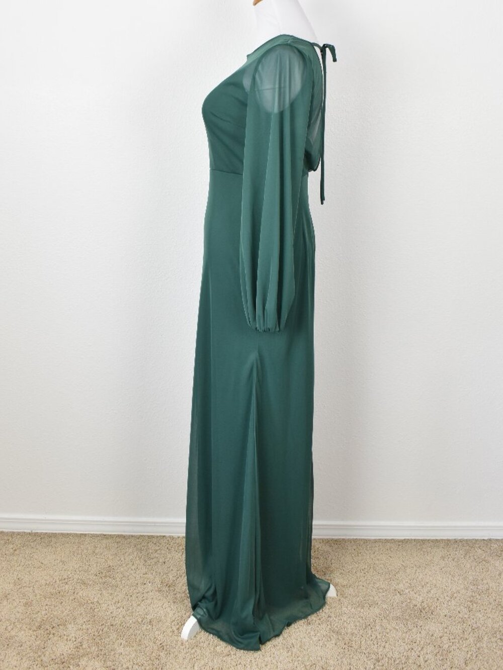 Azazie DENALI Dark Green Long Sleeve Mesh Dress NEW - 6 - Picture 6 of 12